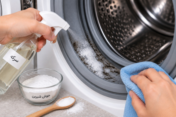 تمیز کردن قارچ لاستیک لباسشویی با سرکه و جوش شیرین
